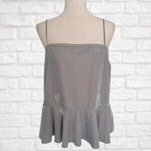 Free People Velvet Swing Tank Top Spaghetti Strap Gray Peplum Ruffle Size M